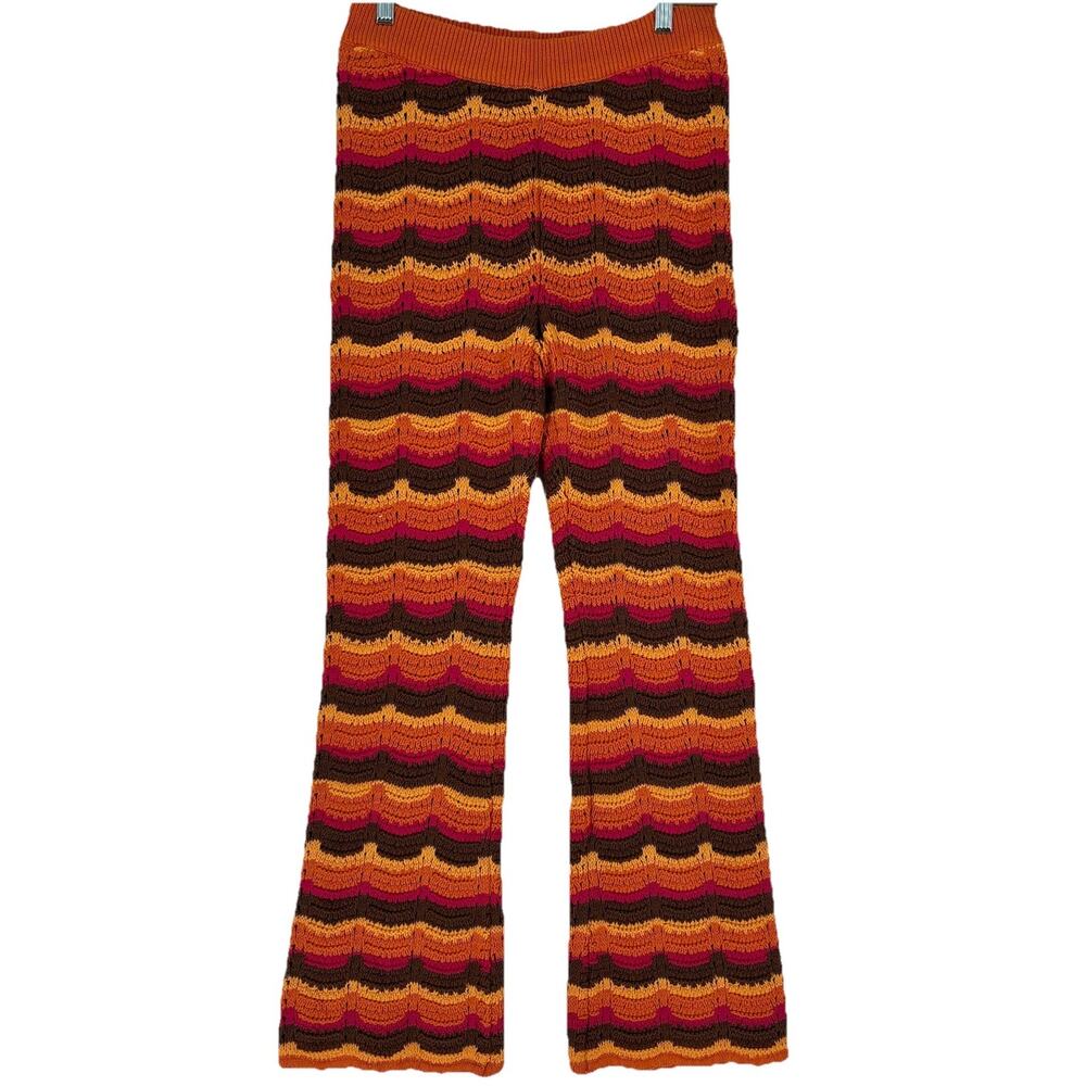 Cotton On Crochet Pants Orange Brown Size M Flare Boho Festival Retro New